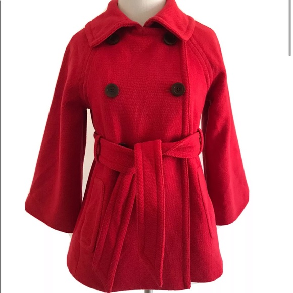 J.Crew | Bell Sleeves Double Breasted Belt Pea Coat Womens Size 2 Red Wool Blend